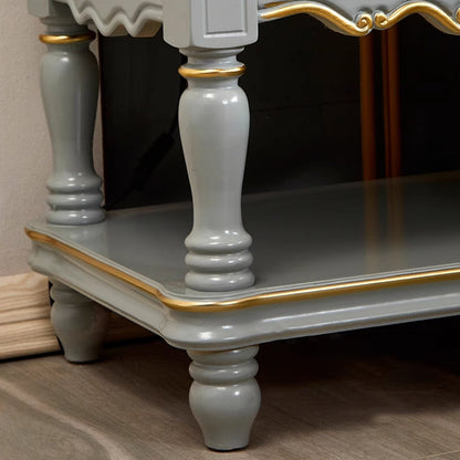 Modern Luxury Solid Wood Textured Square Nightstand With 2 Drawers For Bedroom