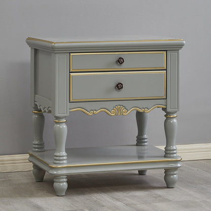 Modern Luxury Solid Wood Textured Square Nightstand With 2 Drawers For Bedroom