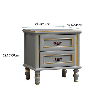 Modern Luxury Solid Wood Textured Square Nightstand With 2 Drawers For Bedroom