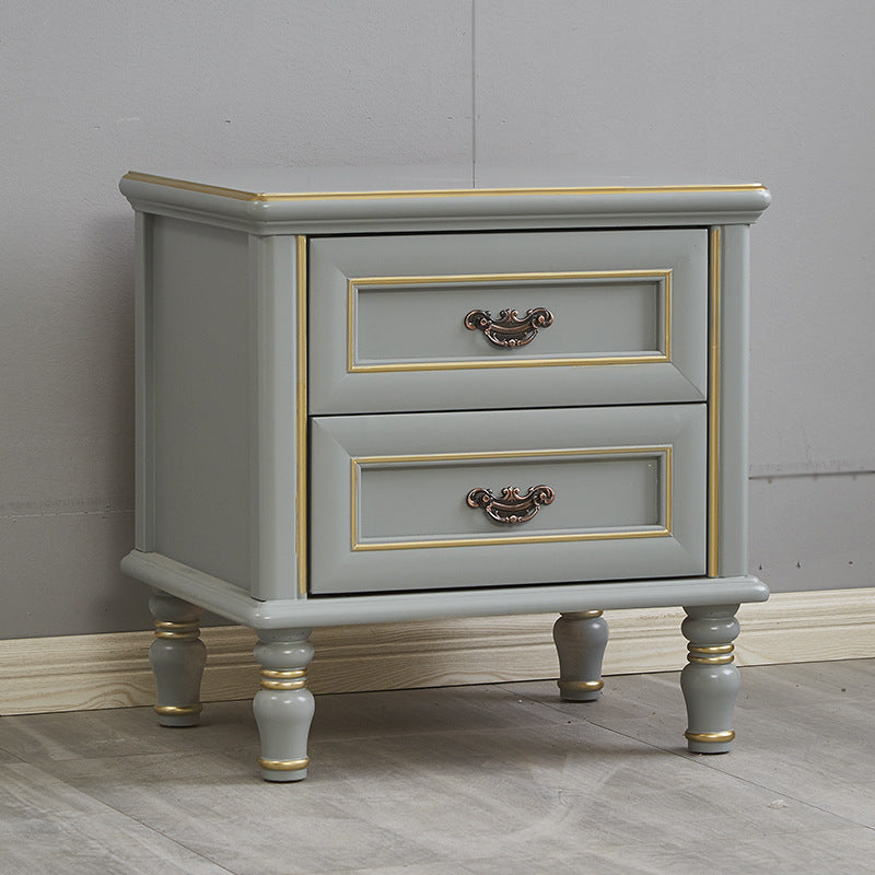 Modern Luxury Solid Wood Textured Square Nightstand With 2 Drawers For Bedroom