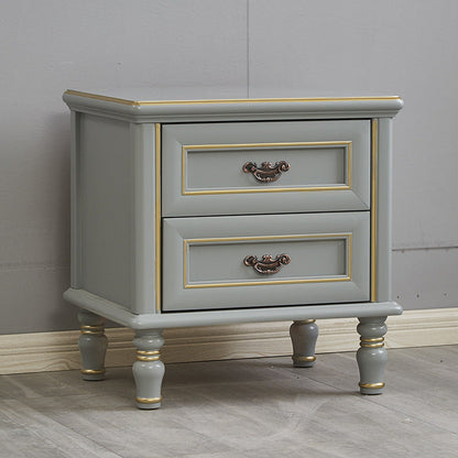 Modern Luxury Solid Wood Textured Square Nightstand With 2 Drawers For Bedroom