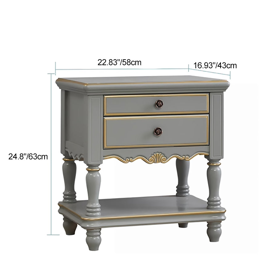 Modern Luxury Solid Wood Textured Square Nightstand With 2 Drawers For Bedroom