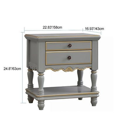 Modern Luxury Solid Wood Textured Square Nightstand With 2 Drawers For Bedroom