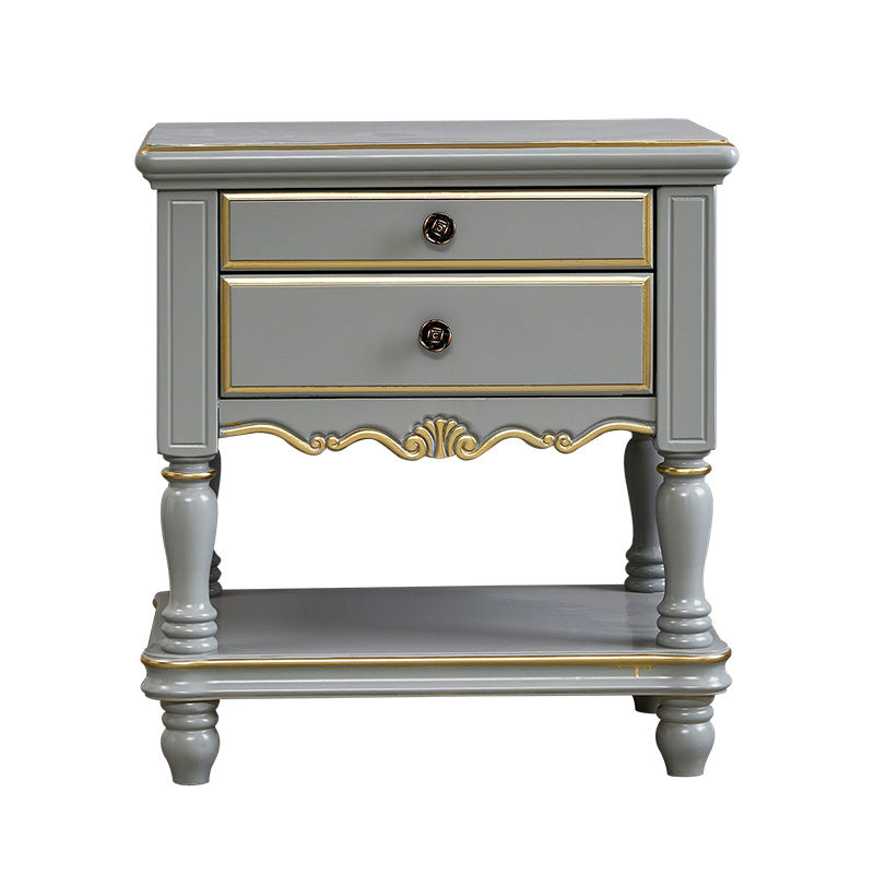 Modern Luxury Solid Wood Textured Square Nightstand With 2 Drawers For Bedroom