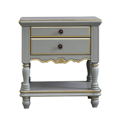 Modern Luxury Solid Wood Textured Square Nightstand With 2 Drawers For Bedroom