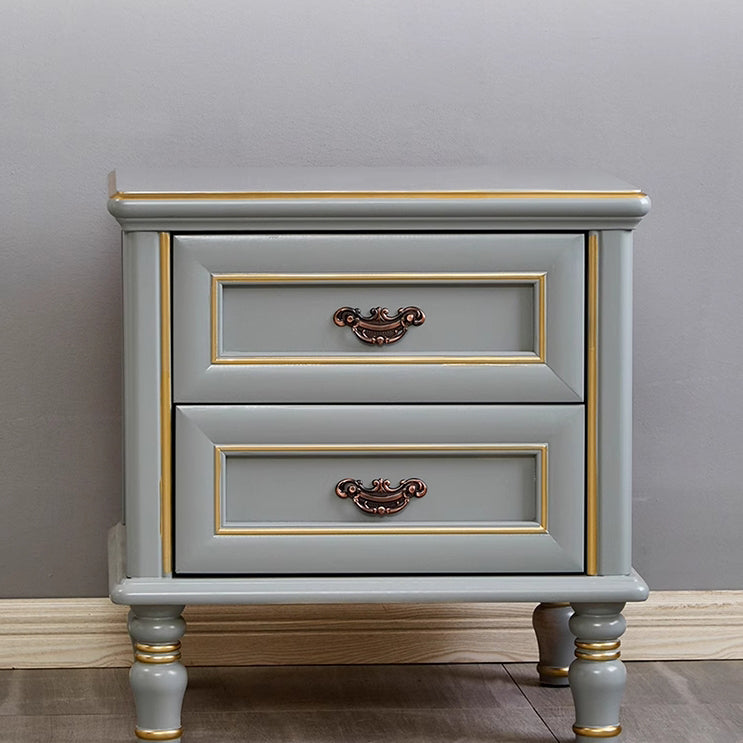 Modern Luxury Solid Wood Textured Square Nightstand With 2 Drawers For Bedroom