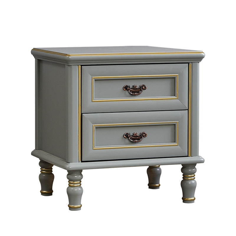 Modern Luxury Solid Wood Textured Square Nightstand With 2 Drawers For Bedroom