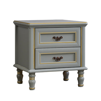 Modern Luxury Solid Wood Textured Square Nightstand With 2 Drawers For Bedroom