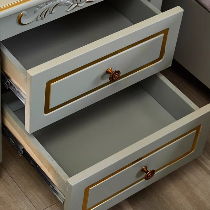 Modern Luxury Solid Wood Textured Square Nightstand With 2 Drawers For Bedroom