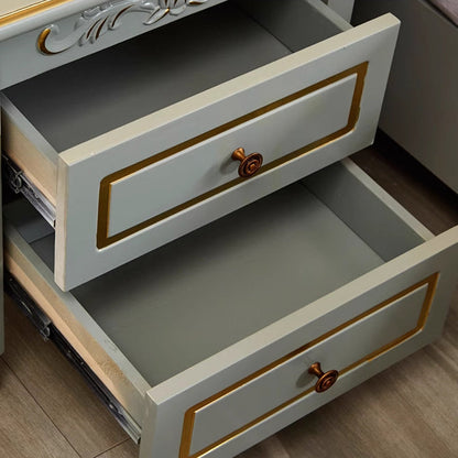 Modern Luxury Solid Wood Textured Square Nightstand With 2 Drawers For Bedroom