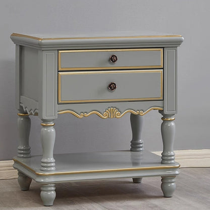 Modern Luxury Solid Wood Textured Square Nightstand With 2 Drawers For Bedroom