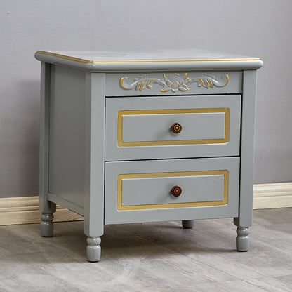 Modern Luxury Solid Wood Textured Square Nightstand With 2 Drawers For Bedroom