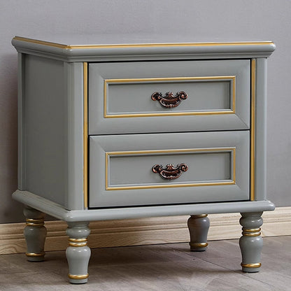 Modern Luxury Solid Wood Textured Square Nightstand With 2 Drawers For Bedroom