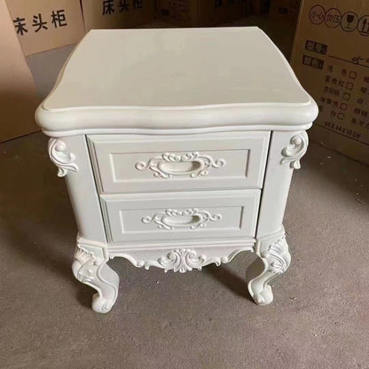 Traditional Chinese Solid Wood Textured Rectangular Nightstand With 2 Drawers For Bedroom