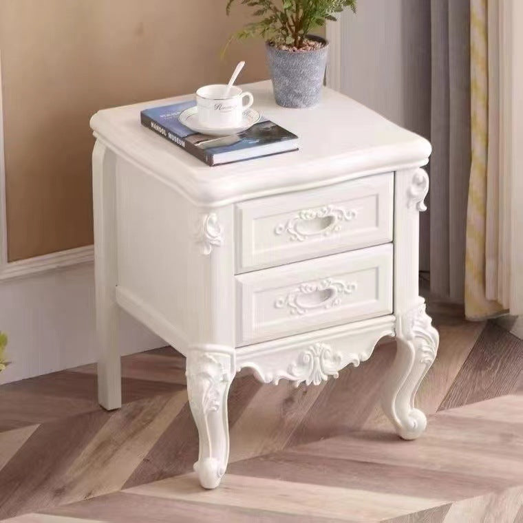 Traditional Chinese Solid Wood Textured Rectangular Nightstand With 2 Drawers For Bedroom