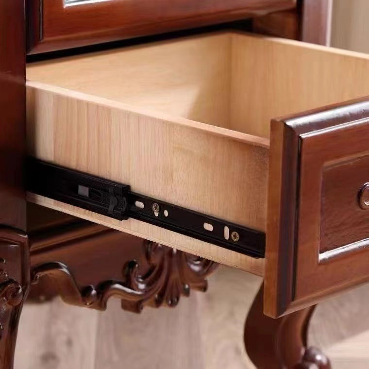 Traditional Chinese Solid Wood Textured Rectangular Nightstand With 2 Drawers For Bedroom