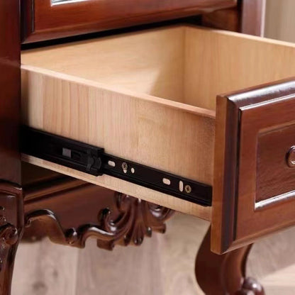 Traditional Chinese Solid Wood Textured Rectangular Nightstand With 2 Drawers For Bedroom