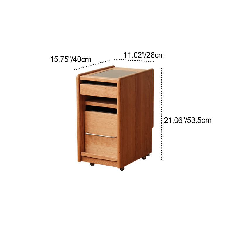 Traditional Japanese Cherry Wood & Stainless Steel Mobile Rectangular Nightstand 3-Tier For Bedroom