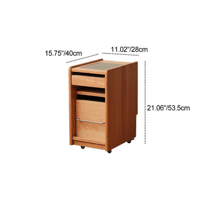 Traditional Japanese Cherry Wood & Stainless Steel Mobile Rectangular Nightstand 3-Tier For Bedroom