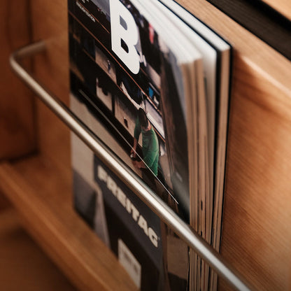 Traditional Japanese Cherry Wood & Stainless Steel Mobile Rectangular Nightstand 3-Tier For Bedroom