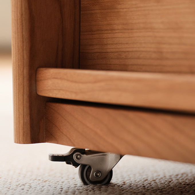 Traditional Japanese Cherry Wood & Stainless Steel Mobile Rectangular Nightstand 3-Tier For Bedroom