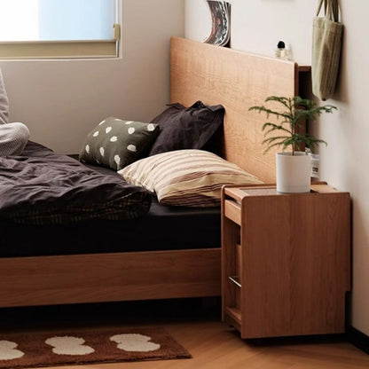 Traditional Japanese Cherry Wood & Stainless Steel Mobile Rectangular Nightstand 3-Tier For Bedroom