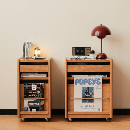 Traditional Japanese Cherry Wood & Stainless Steel Mobile Rectangular Nightstand 3-Tier For Bedroom