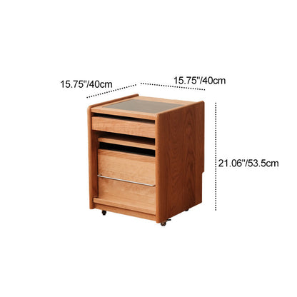 Traditional Japanese Cherry Wood & Stainless Steel Mobile Rectangular Nightstand 3-Tier For Bedroom