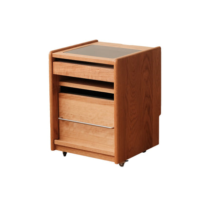 Traditional Japanese Cherry Wood & Stainless Steel Mobile Rectangular Nightstand 3-Tier For Bedroom
