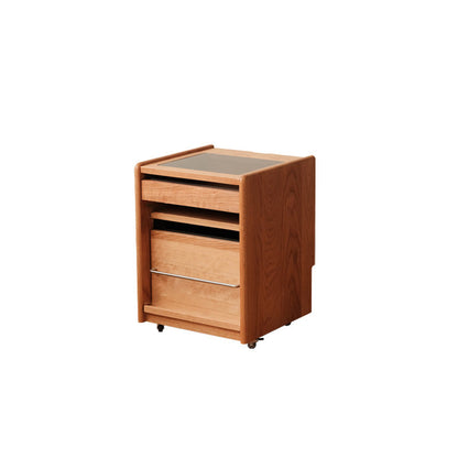 Traditional Japanese Cherry Wood & Stainless Steel Mobile Rectangular Nightstand 3-Tier For Bedroom
