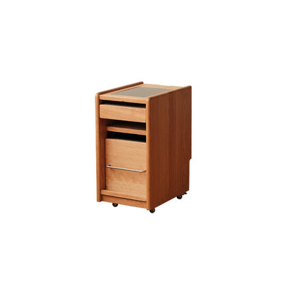 Traditional Japanese Cherry Wood & Stainless Steel Mobile Rectangular Nightstand 3-Tier For Bedroom