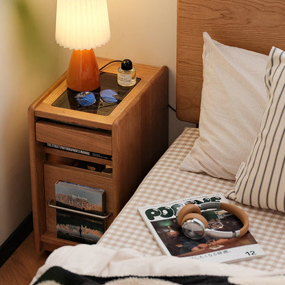 Traditional Japanese Cherry Wood & Stainless Steel Mobile Rectangular Nightstand 3-Tier For Bedroom