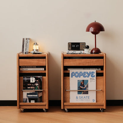 Traditional Japanese Cherry Wood & Stainless Steel Mobile Rectangular Nightstand 3-Tier For Bedroom