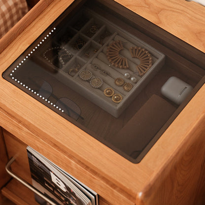 Traditional Japanese Cherry Wood & Stainless Steel Mobile Rectangular Nightstand 3-Tier For Bedroom