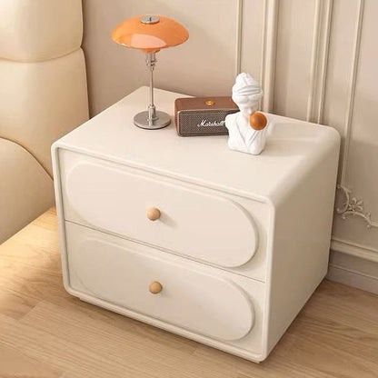 Modern Minimalist Solid Wood & Metal Oval Rounded Nightstand 2-Drawer For Bedroom