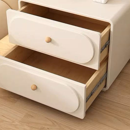 Modern Minimalist Solid Wood & Metal Oval Rounded Nightstand 2-Drawer For Bedroom