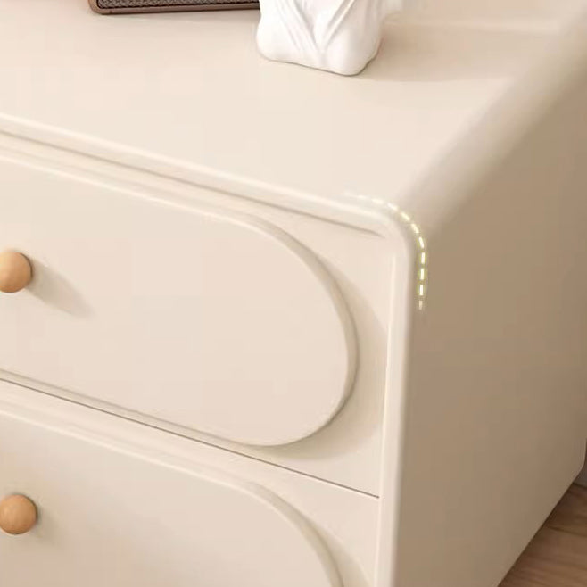 Modern Minimalist Solid Wood & Metal Oval Rounded Nightstand 2-Drawer For Bedroom