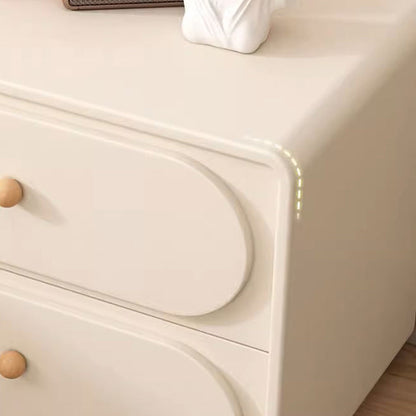 Modern Minimalist Solid Wood & Metal Oval Rounded Nightstand 2-Drawer For Bedroom