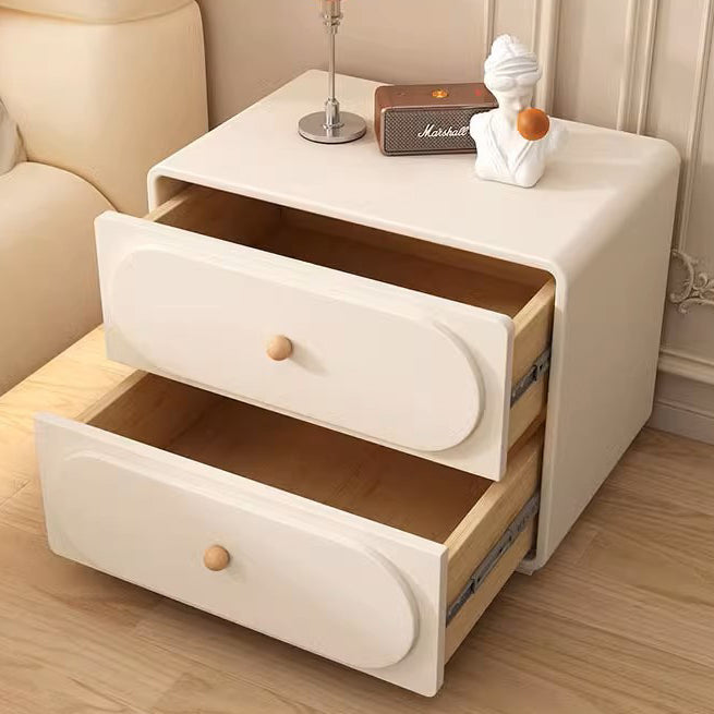 Modern Minimalist Solid Wood & Metal Oval Rounded Nightstand 2-Drawer For Bedroom