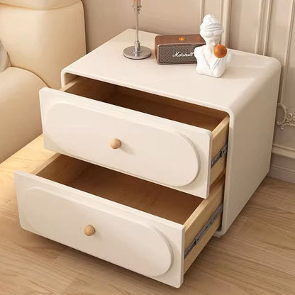 Modern Minimalist Solid Wood & Metal Oval Rounded Nightstand 2-Drawer For Bedroom
