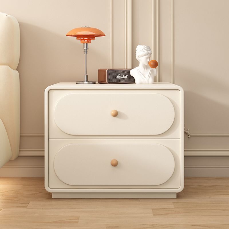 Modern Minimalist Solid Wood & Metal Oval Rounded Nightstand 2-Drawer For Bedroom