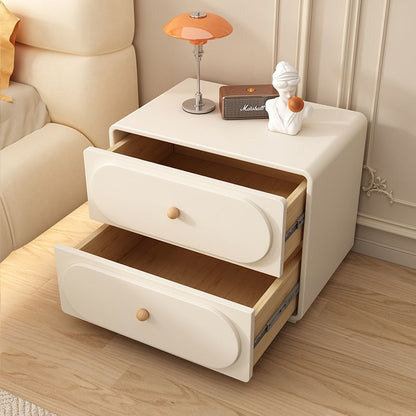 Modern Minimalist Solid Wood & Metal Oval Rounded Nightstand 2-Drawer For Bedroom