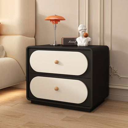 Modern Minimalist Solid Wood & Metal Oval Rounded Nightstand 2-Drawer For Bedroom
