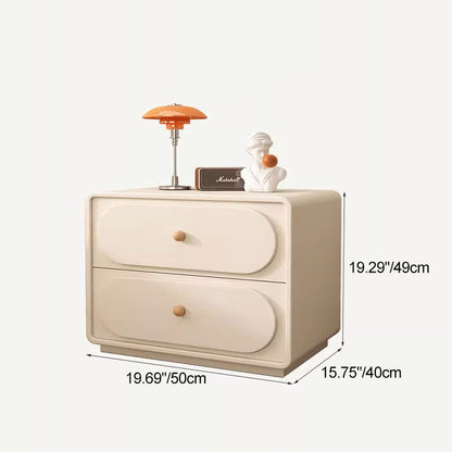 Modern Minimalist Solid Wood & Metal Oval Rounded Nightstand 2-Drawer For Bedroom