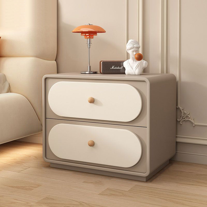 Modern Minimalist Solid Wood & Metal Oval Rounded Nightstand 2-Drawer For Bedroom