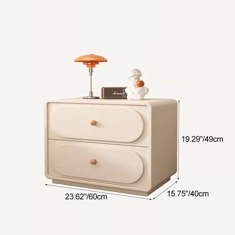 Modern Minimalist Solid Wood & Metal Oval Rounded Nightstand 2-Drawer For Bedroom