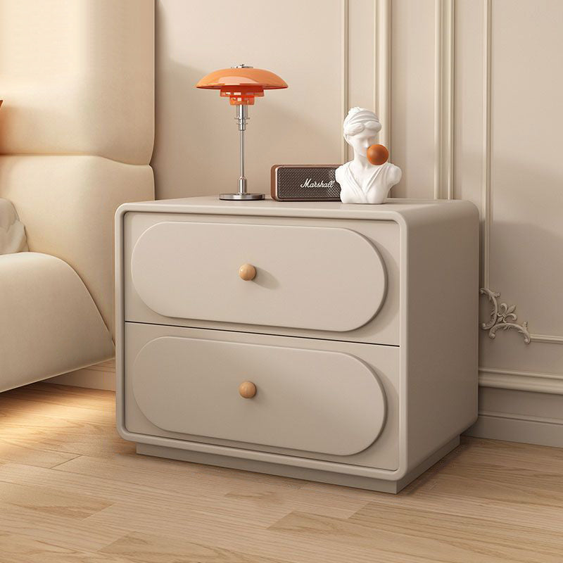 Modern Minimalist Solid Wood & Metal Oval Rounded Nightstand 2-Drawer For Bedroom