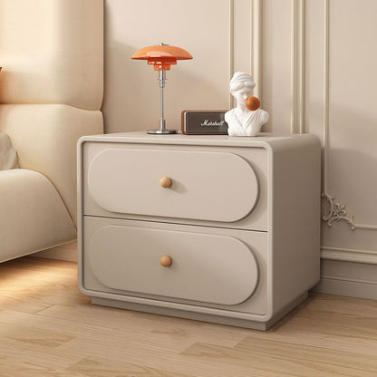 Modern Minimalist Solid Wood & Metal Oval Rounded Nightstand 2-Drawer For Bedroom