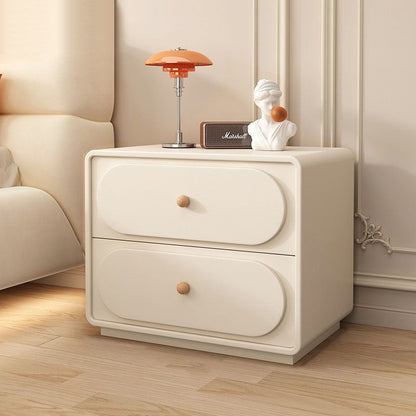 Modern Minimalist Solid Wood & Metal Oval Rounded Nightstand 2-Drawer For Bedroom