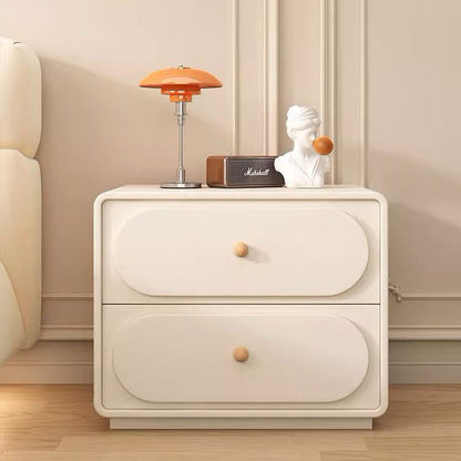 Modern Minimalist Solid Wood & Metal Oval Rounded Nightstand 2-Drawer For Bedroom